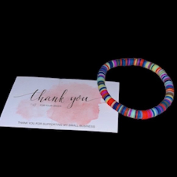 BRACELET. Splash of summer/multicolored clay disc stretch bracelet. - Picture 9 of 10